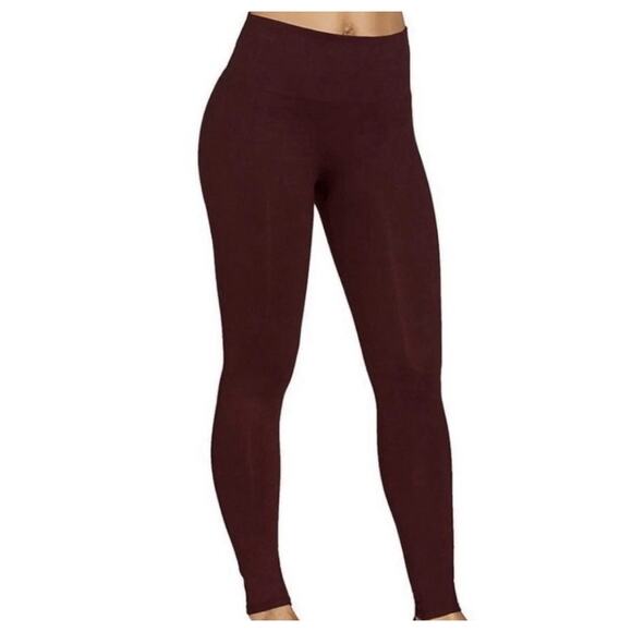 Spanx Look at Me Now Leggings Sz L Maroon Ribbed Red High Rise Waisted Burgundy - Picture 9 of 9